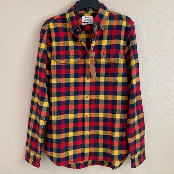 Fjallraven Other - Fjallraven New Size M Skog Slim Fit Heavy Flannel Button‎ Down Shirt Red Yellow
